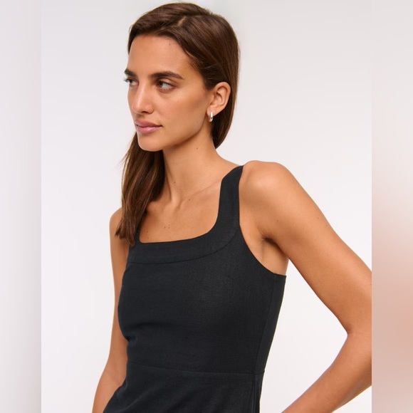 NWT Abercrombie Linen-Blend Wide Strap Mini Dress Black XS Petite 🖤 - Picture 11 of 11